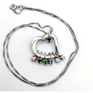 Vintage Lenox Sterling Silver 925 Multi Gemstone Open Heart Pendant Necklace